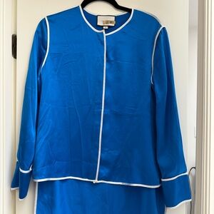 Alexis Blue silk Set with White Trim